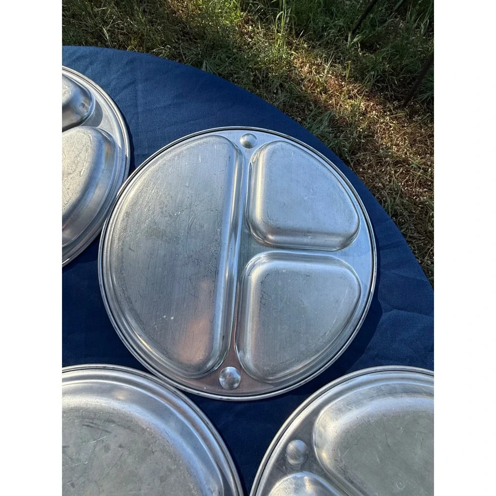 Vintage Aluminum Divided Mess Trays Set of 6 – Military Cafeteria Style Plates